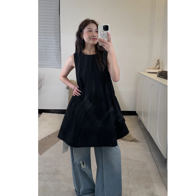 【清】逸语2025夏款韩范简约气质无袖背心连衣裙女衬衫裙短裙88121