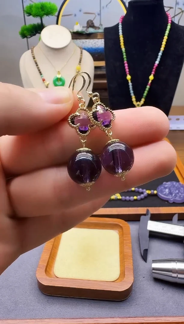 紫晶耳饰14K金镶嵌E63