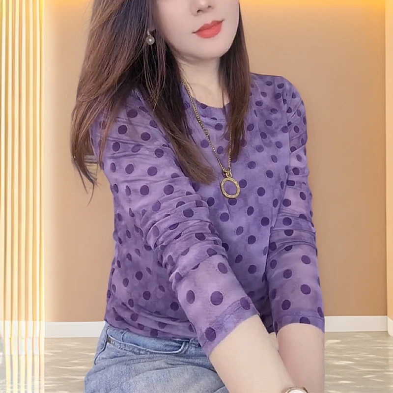 网纱防晒衣女款外穿爆款2025新款春游出行衣服长袖波点t恤上衣女