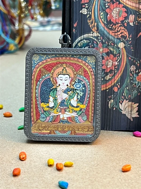 唐卡吊坠真品西藏纯手绘【大势至】高卡粗狂沙高工唐卡西藏热贡非遗