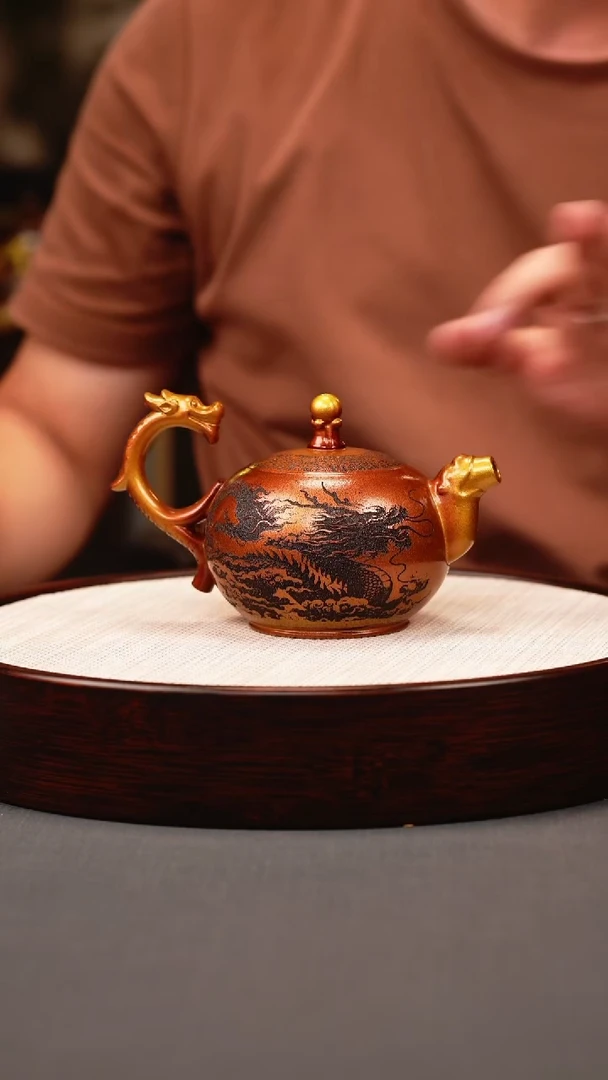 茶壶紫砂贝壳烧 半把西施 刻绘