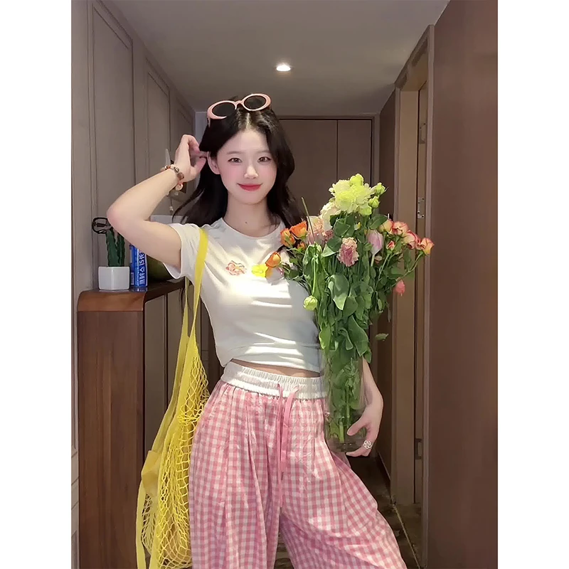 【小仙倪子】早春氛围感短信花卉印花小众T恤251Y0856#