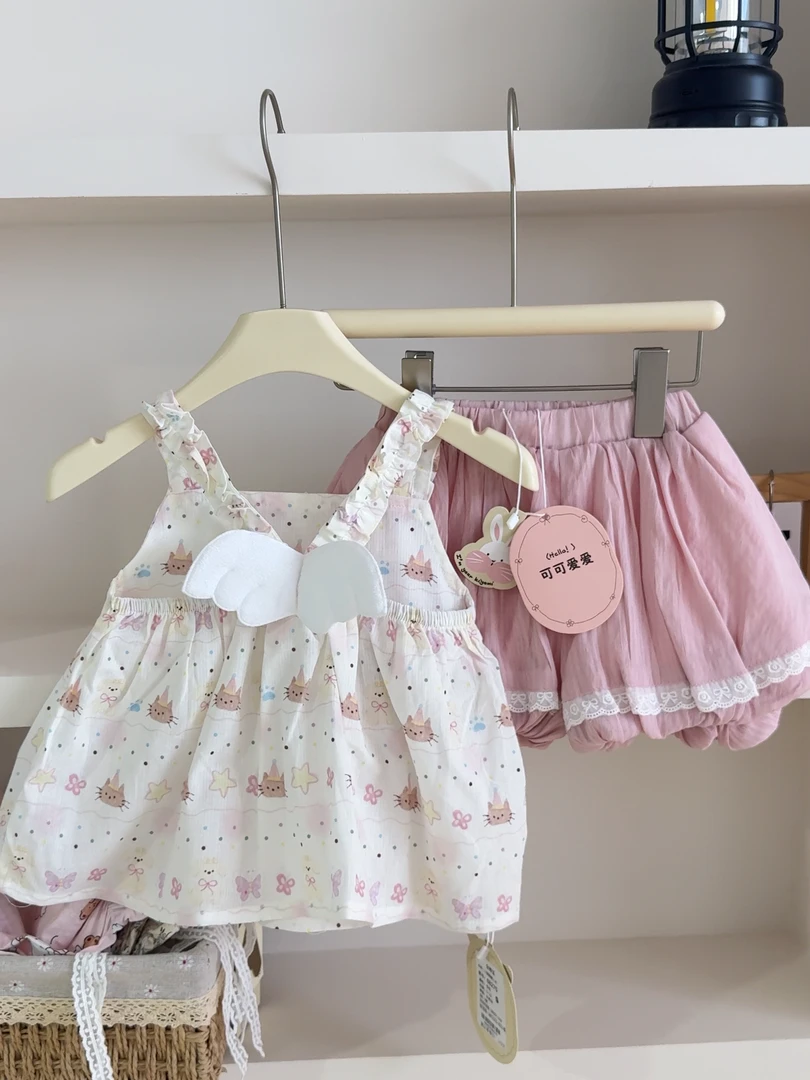 夏款-可可爱爱-纯棉小猫翅膀上衣花苞裤套装-68275