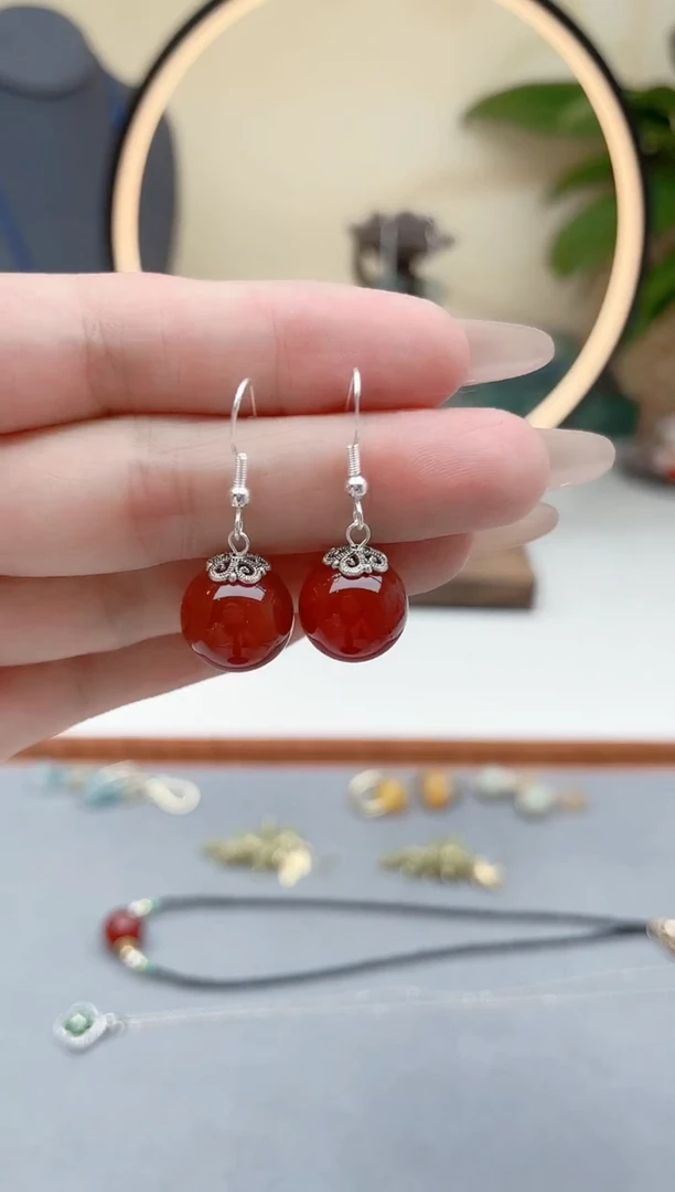 玛瑙/玉髓耳饰银S925镶嵌801