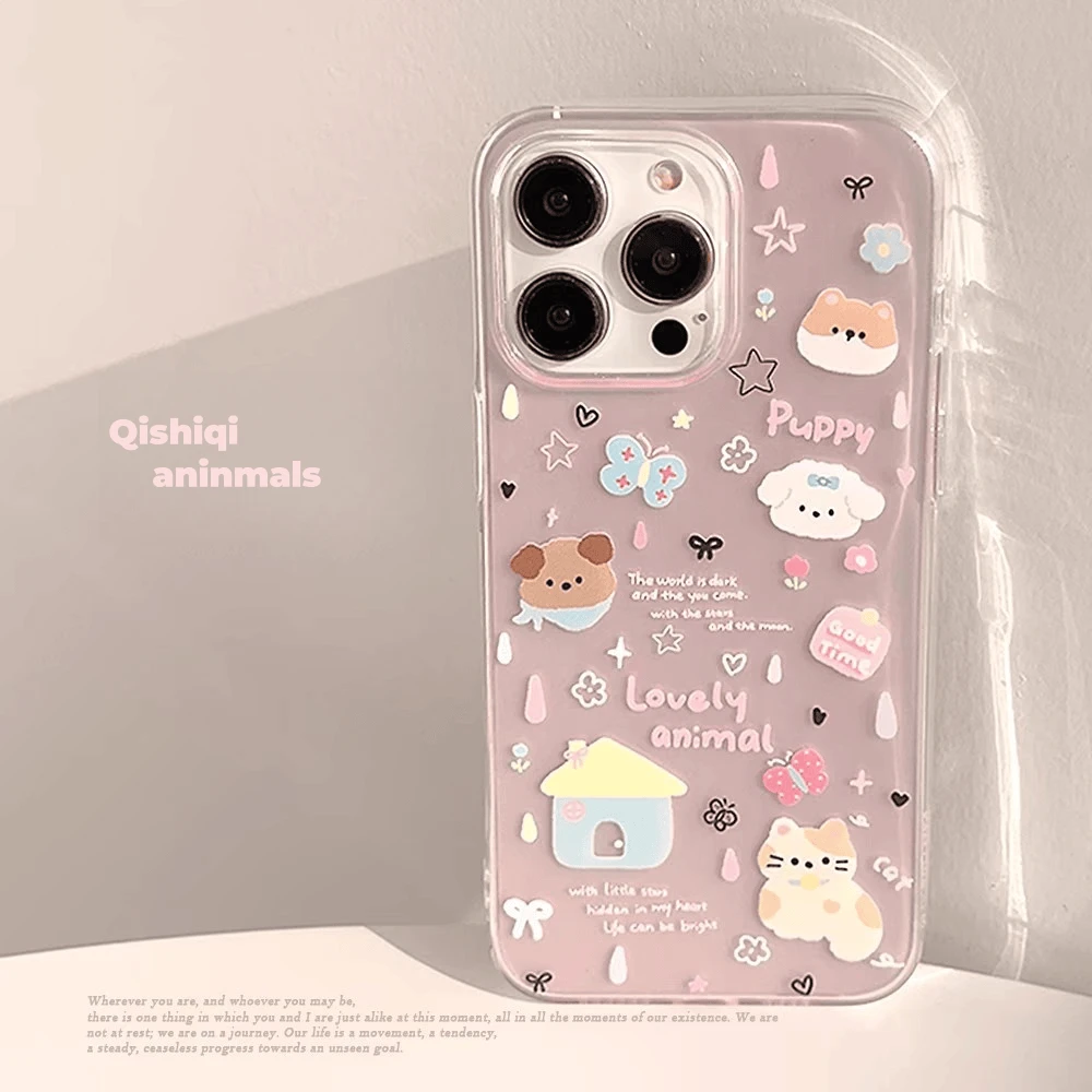 卡通动物涂鸦适用苹果13手机壳软iphone16pro/15小米vivo华为oppo