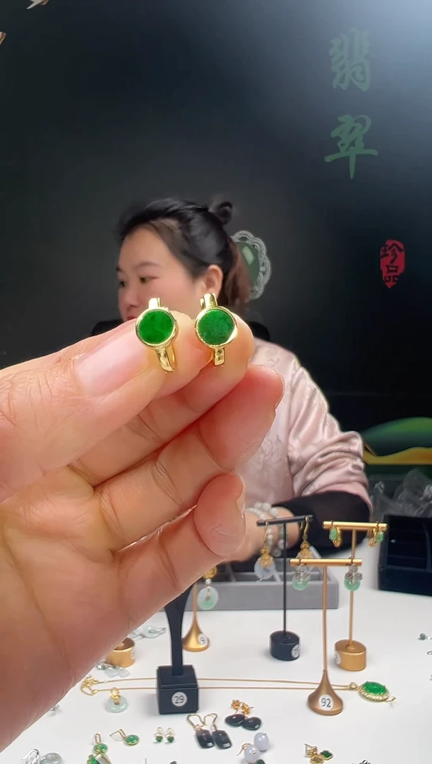 银S925镶嵌翡翠耳饰001