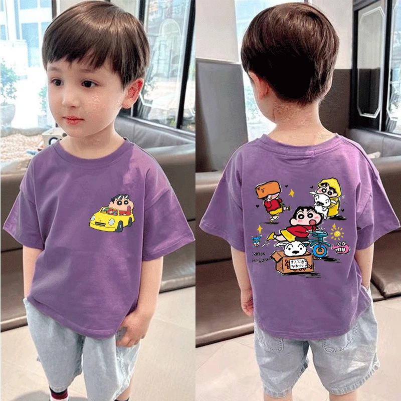 儿童纯棉蜡笔小新短袖T恤男童2025夏季新款休闲百搭宽松圆领潮流T