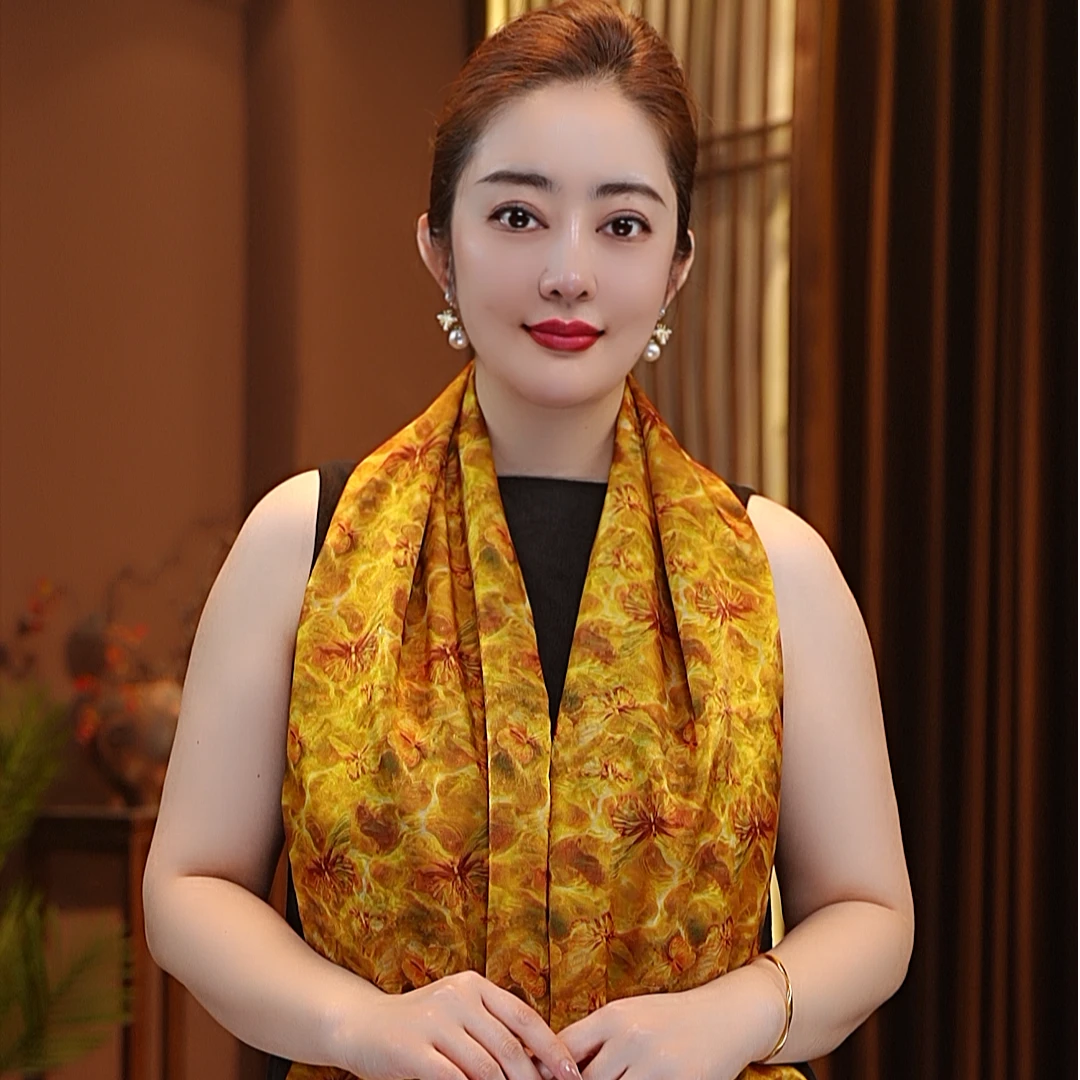 【金潮蝶汐】140*140油丝大方巾围巾女士丝巾百搭双面戴国风复