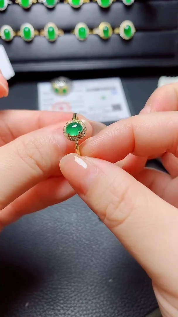 银S925镶嵌戒指翡翠  天然翡翠A货s925银镶