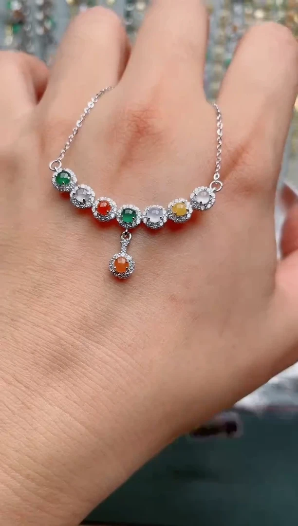 翡翠银S925镶嵌吊坠(不含链)、