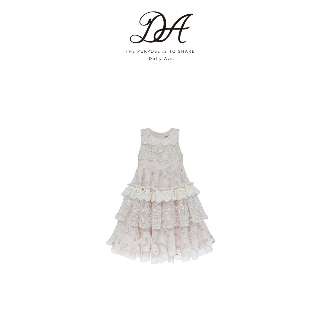 【现货】DollyAve「黑标系列」高定法式100%苎麻蕾丝提花女童公主裙