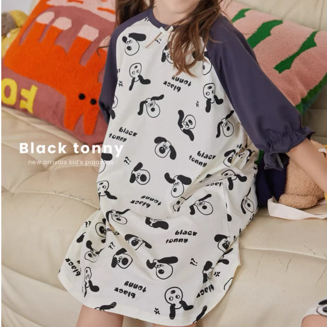 泡妈童装  2025夏季女童休闲舒适连衣裙小狗睡裙25152