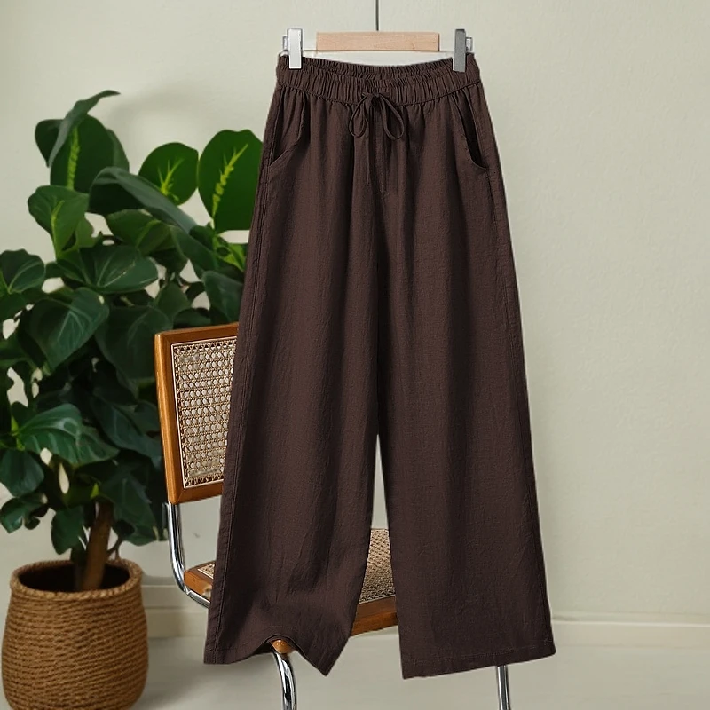 清仓捡漏棉麻阔腿裤女2025夏薄宽松大码妈妈裤休闲白色直筒九分裤