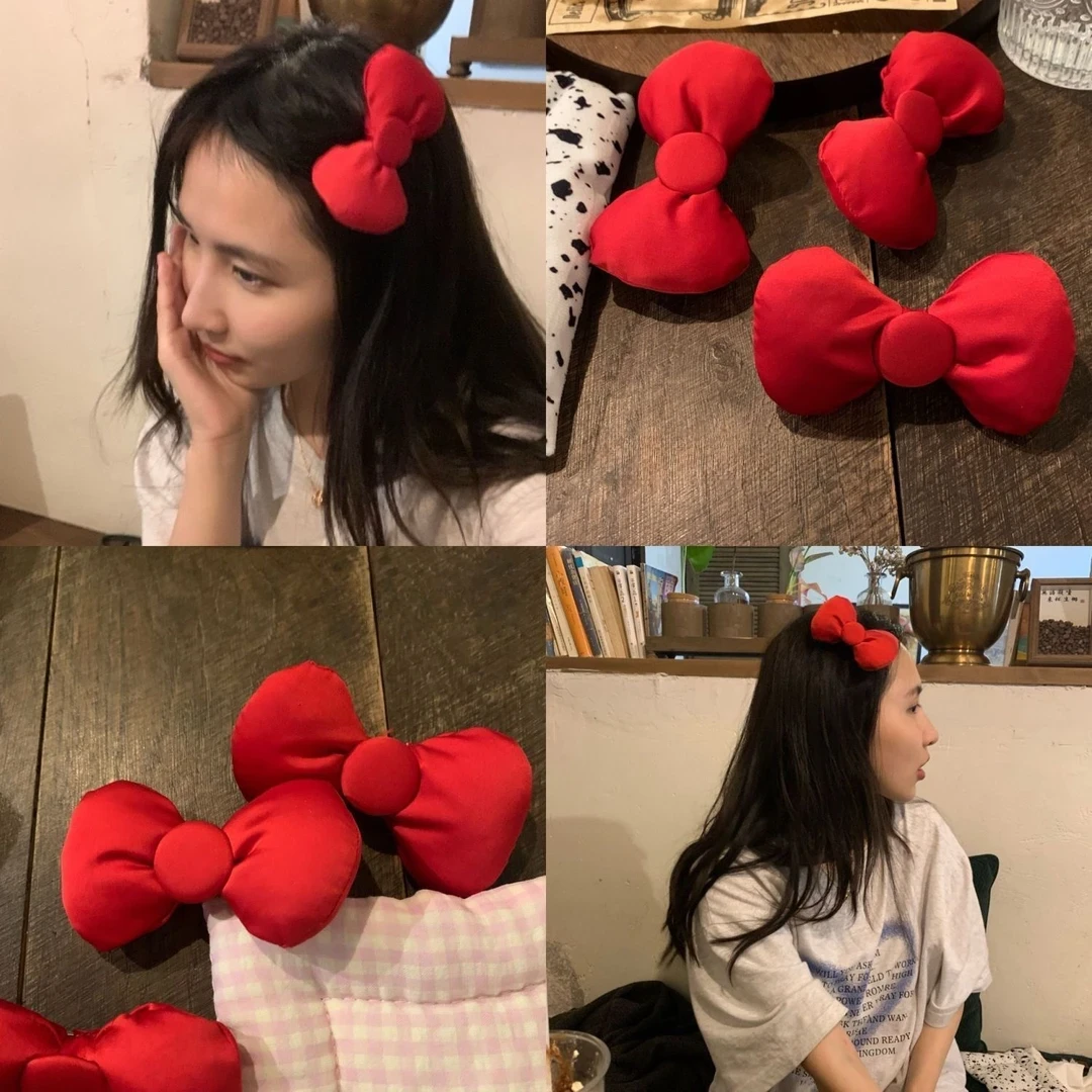 显白红色蝴蝶结香蕉夹可爱公主少女心充棉蝴蝶结发夹后脑勺显发量