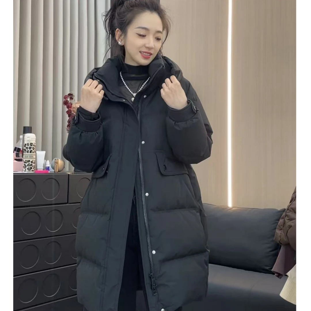 冬季羽绒服女中长款韩版时尚休闲百搭宽松保暖连帽女士外套冬装