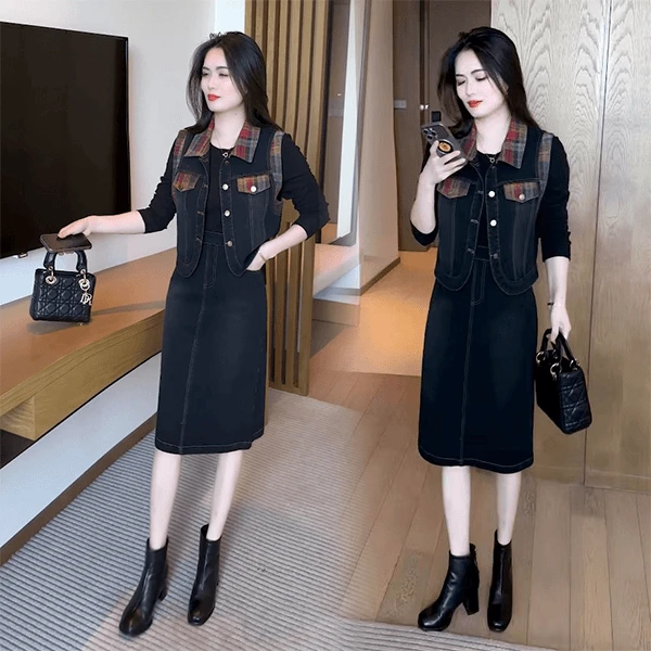 休闲风牛仔时尚套装女2025秋季新款INS风洋气减龄收腰显瘦套裙潮