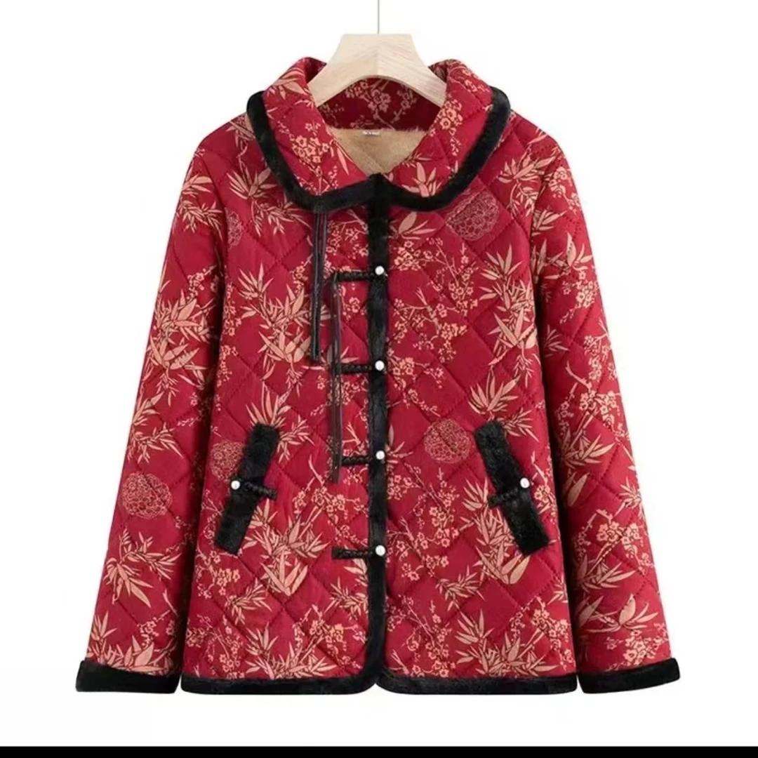11870-新款冬季加绒棉袄中老年女装盘扣保暖棉服洋气碎花【A仓】