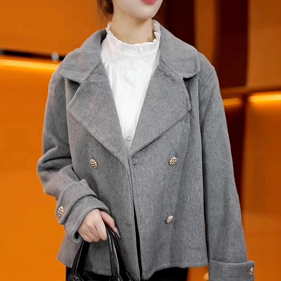 杭州正品原版秋冬羊毛毛呢大衣短款洋气西装外套小个子高端双面呢