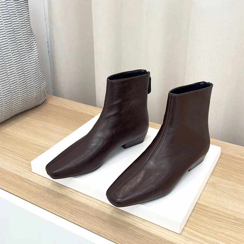 真皮羊皮法式小短靴女方头2025新款爆款秋冬加绒中跟切尔西靴软底