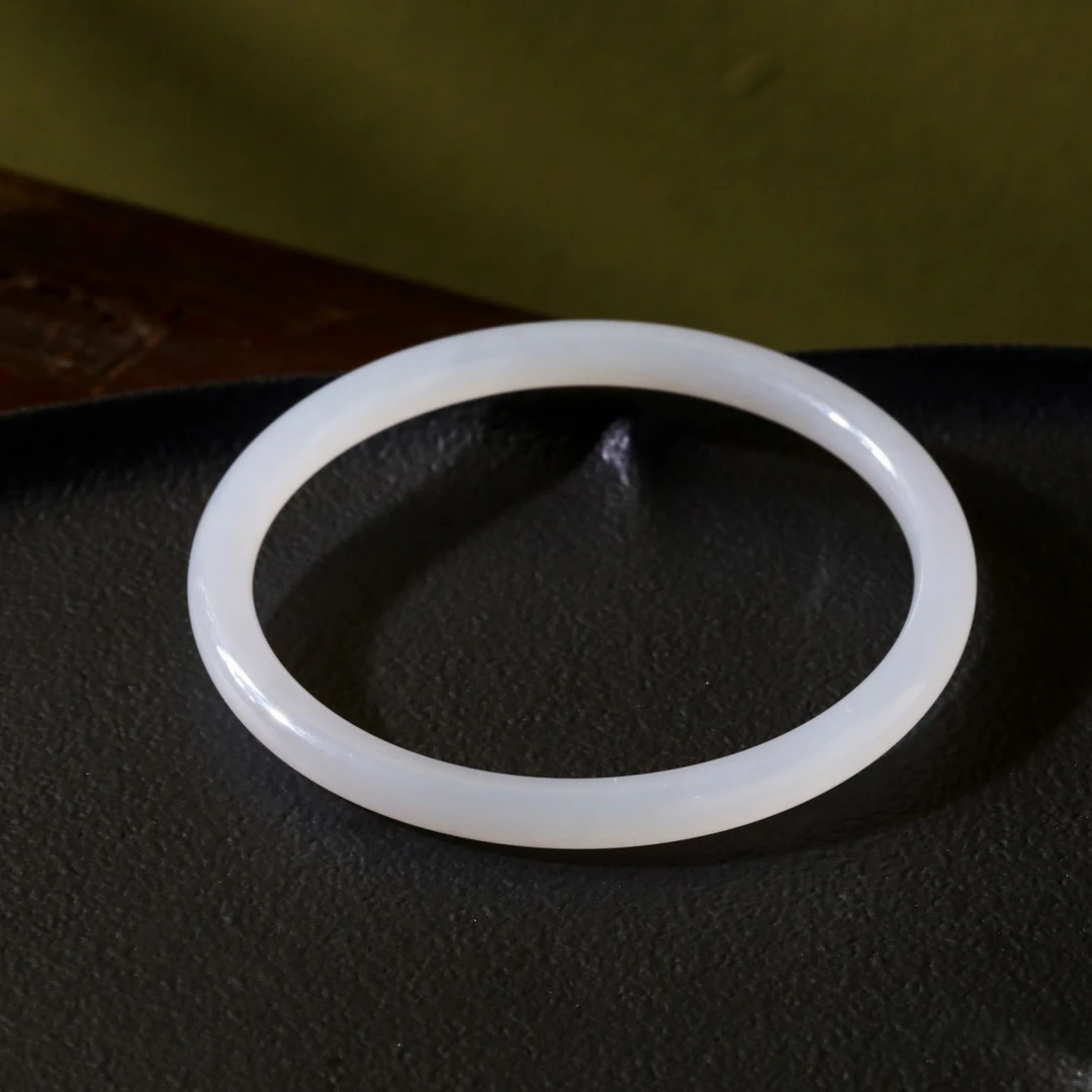 【意婵】《雨润》条宽5mm+天然高品和田玉冰烟紫手镯-912226