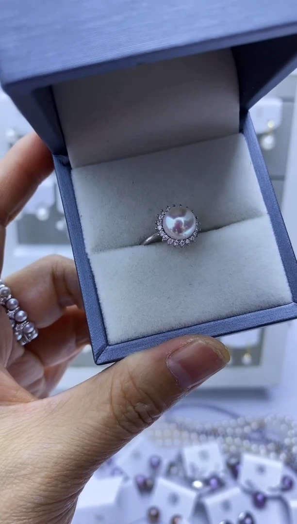 银S925镶嵌戒指海水珍珠akoya太阳花戒指