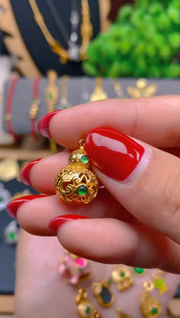 吊坠(不含链)银S925镶嵌翡翠花丝葫芦