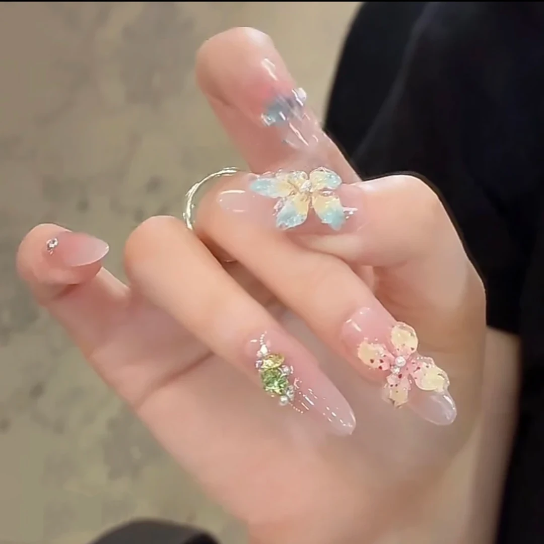 【生如夏花】纯手工穿戴甲气质穿戴式梯形光疗甲美甲师修饰手型