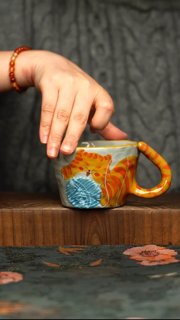 杯釉下彩手工手绘同款陶器