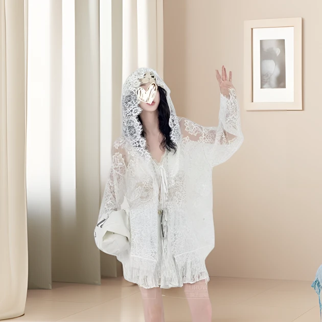 开衫连帽长袖蕾丝开衫气质时尚百搭休闲显瘦设计师款女透气