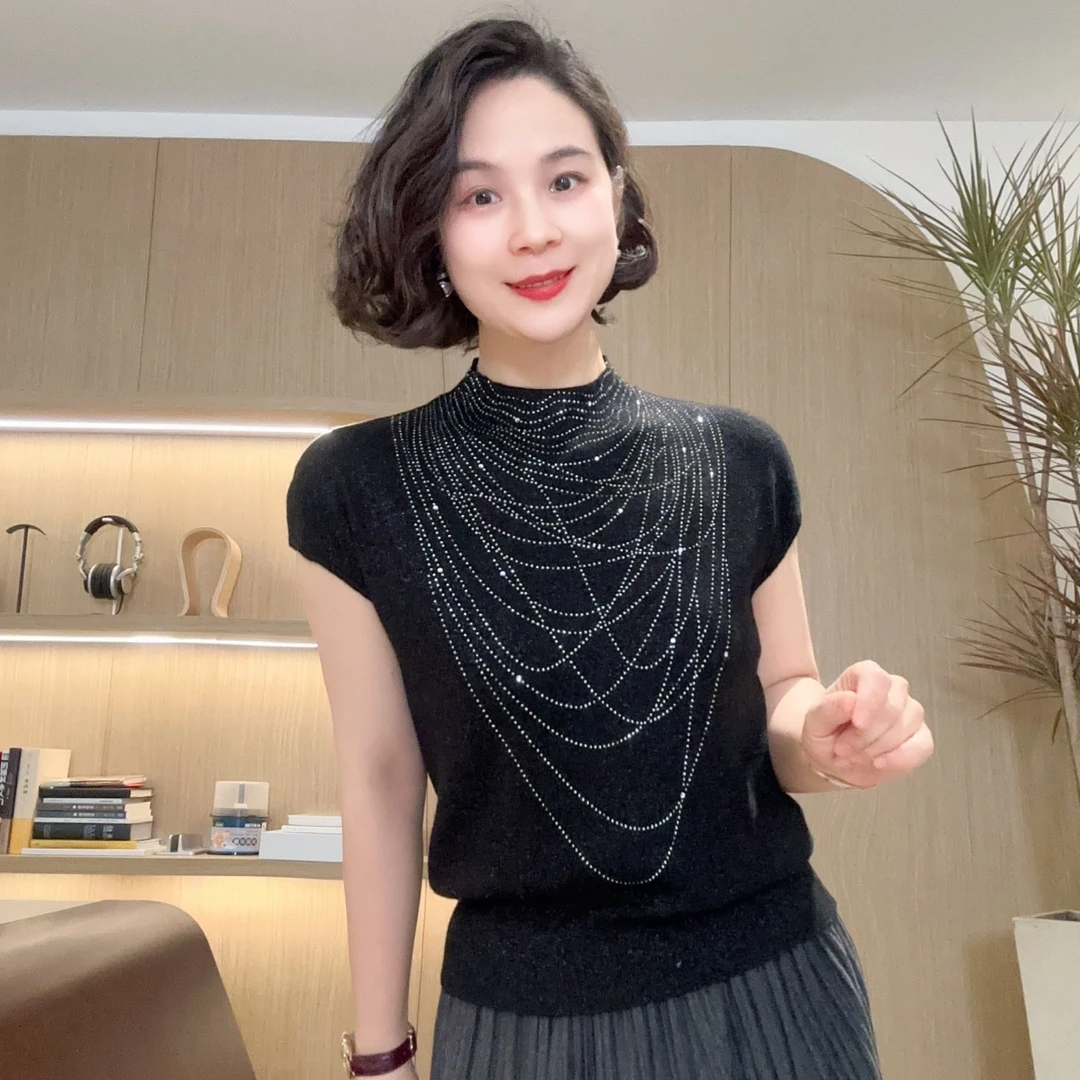 【四季名媛】包肩无袖套头亮片针织套头衫#DQ7028