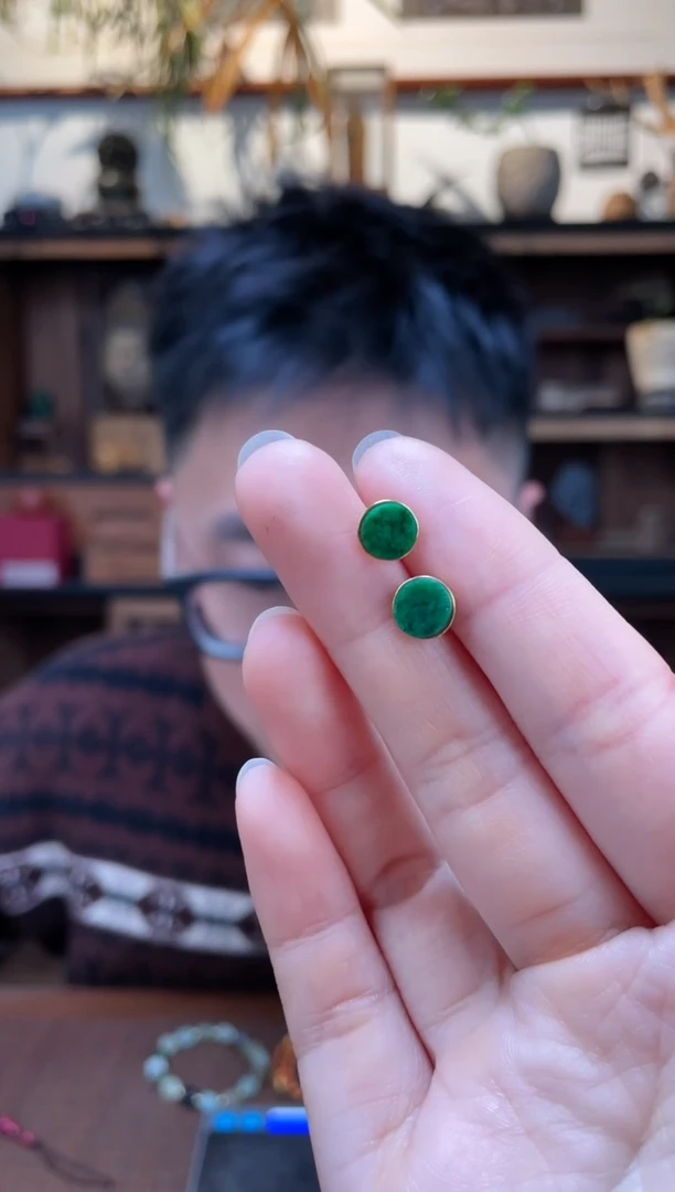 【闪购商品】翡翠耳饰18K金镶嵌18K金翡翠耳钉*4ZX