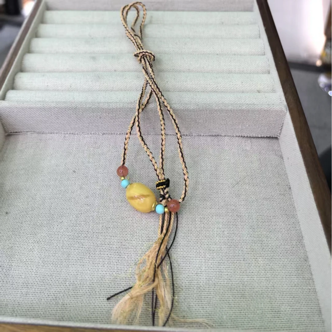 蜜蜡枣珠配南红松松编绳项链 DZ 0710