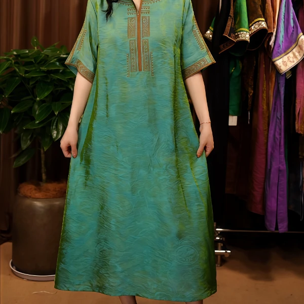 涟漪（蓝绿）重工刺绣2025复古中式中国风提花短袖套装