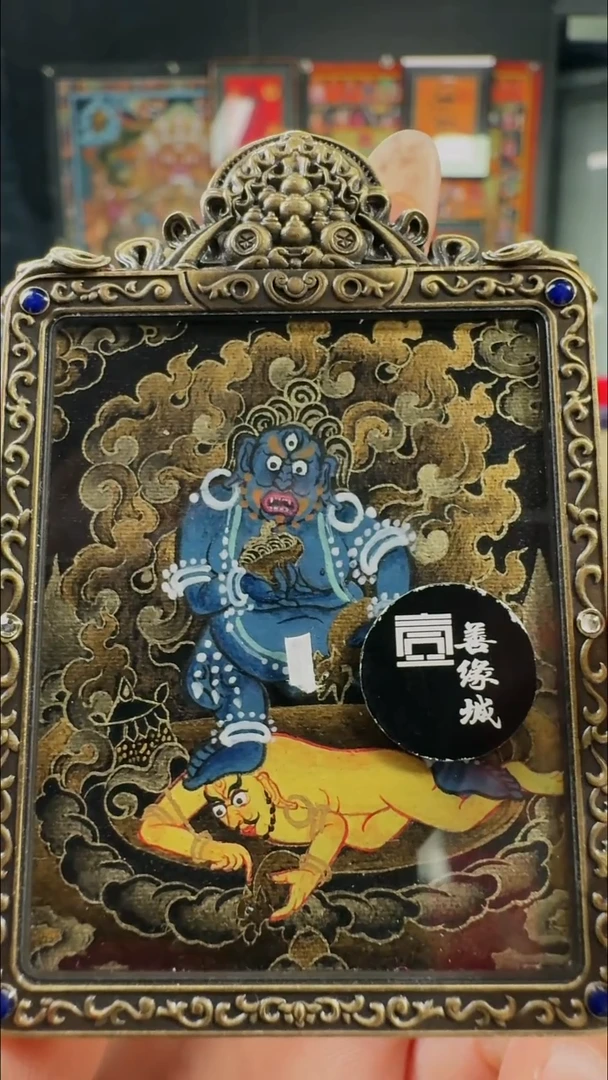 吊坠壹善缘城手绘唐卡黑C