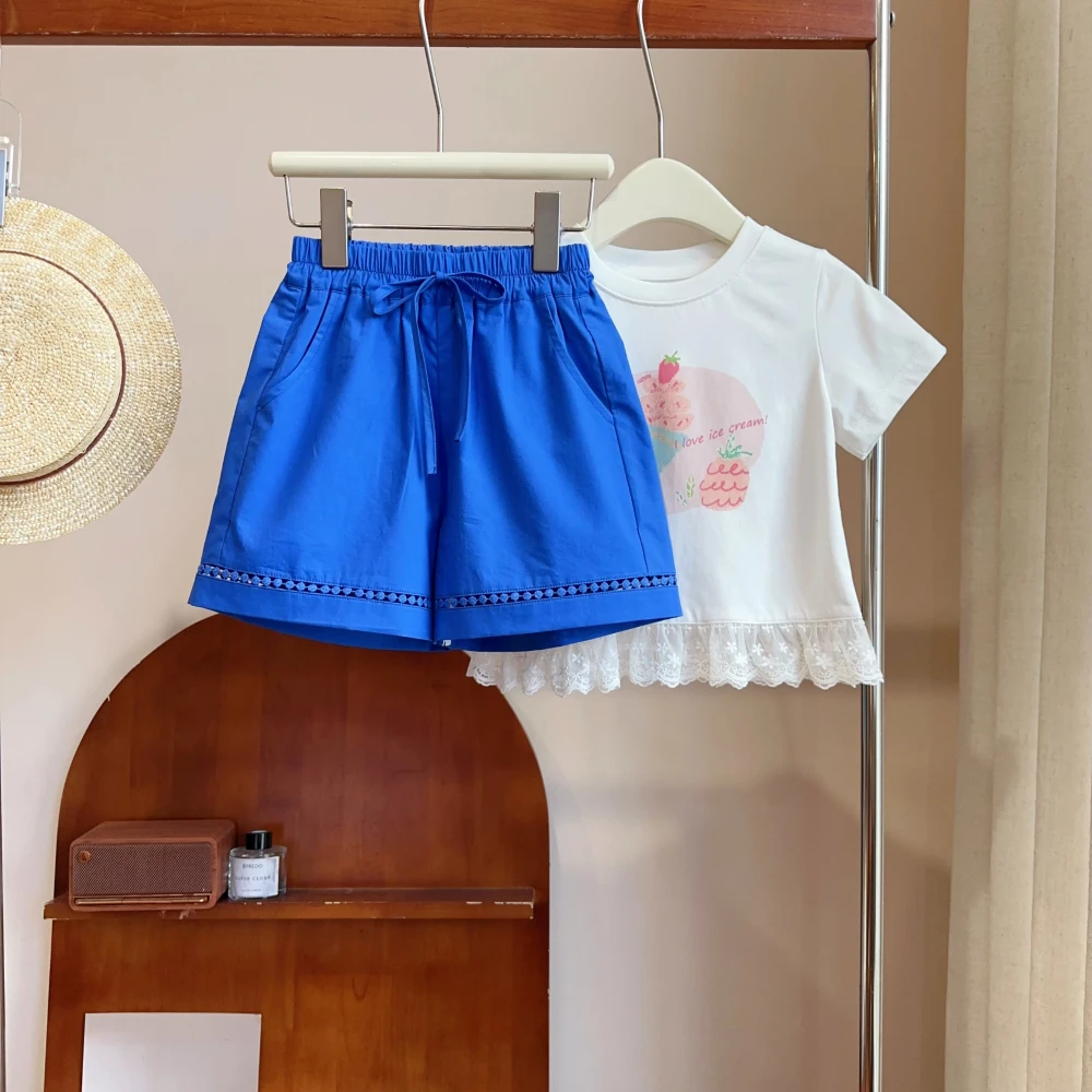 现货【蓝桉】7256女童纯棉纯色显白短裤夏款休闲百搭女宝宽松短裤