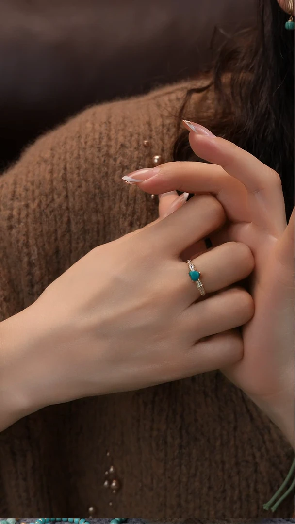 银S925镀金镶嵌绿松石戒指1111