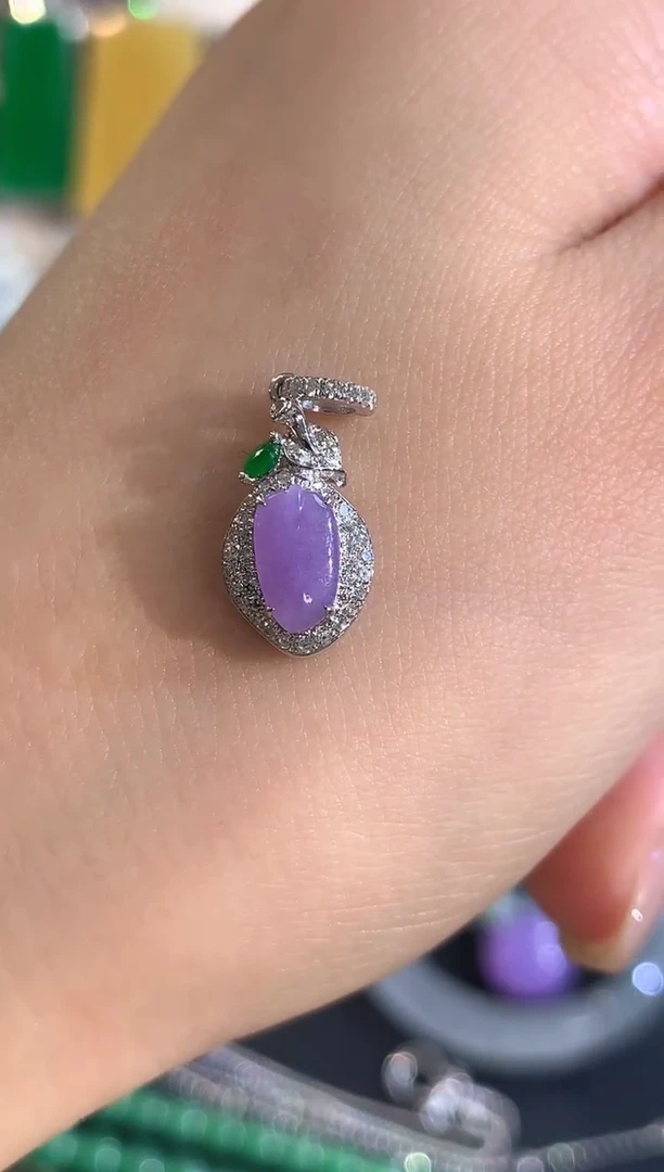 吊坠(不含链)18K金镶嵌翡翠A56 紫货有色差