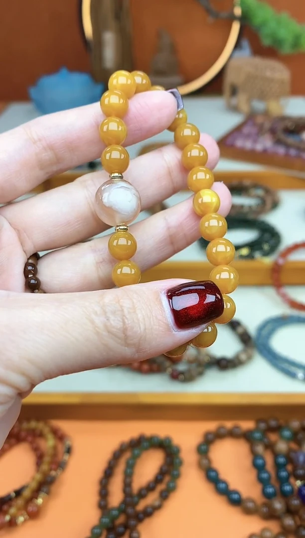 【闪购商品】蜜蜡手链未镶嵌单圈蜜蜡玛瑙手串
