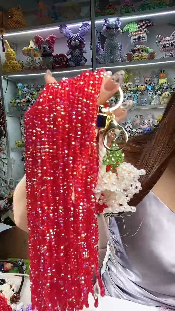 玻璃2636卡4水晶铃兰花材料包1套带皮绳一个大红色