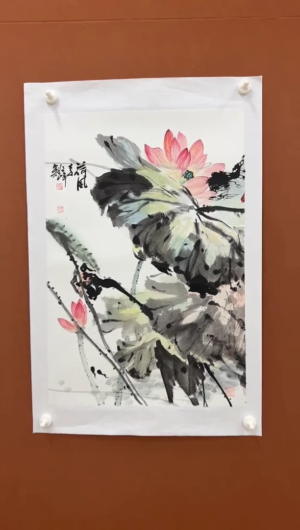 国画李文峰四尺三开写意荷花