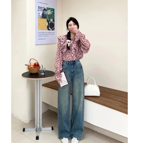 【567482】零加壹家窄版无弹直筒牛仔裤高腰