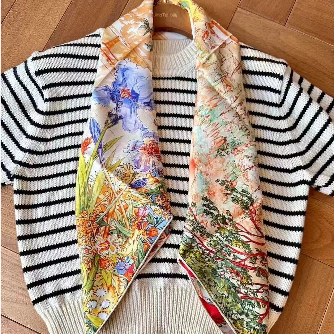 「利琪高订」春季新款国风新中式法式真丝花纹大丝巾CB629