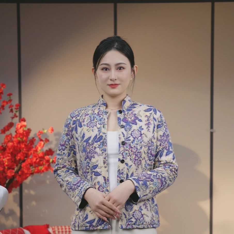 2025春款桑蚕丝手工填充印花棉袄外套