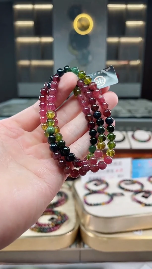 未镶嵌透体老矿碧玺彩虹三圈手串6mm+碧玺多样性发一条xion