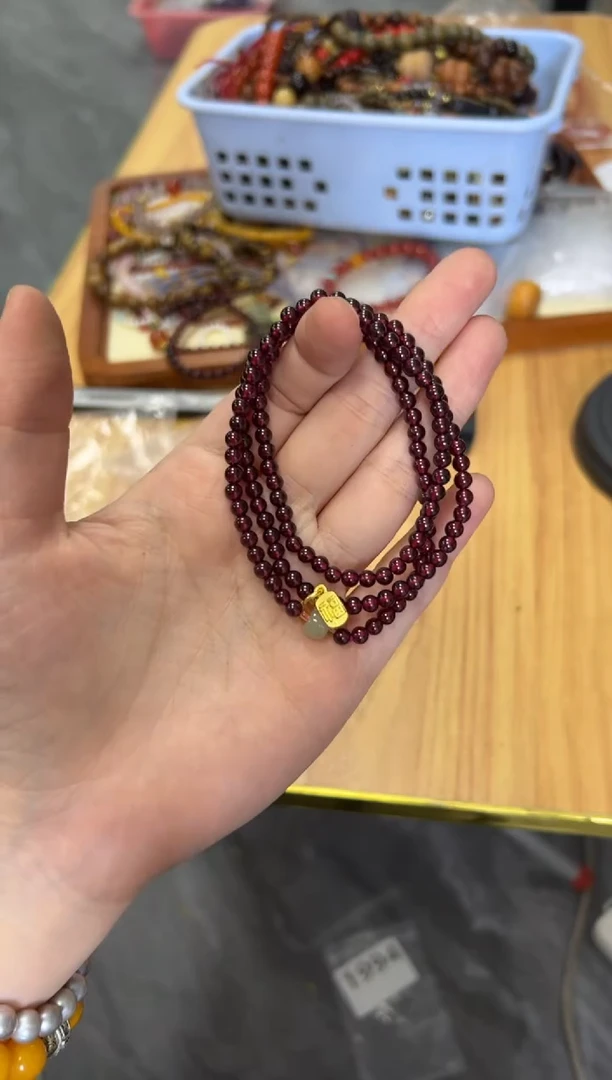 手链未镶嵌石榴石石榴石和田款多圈手链4MM[1142]