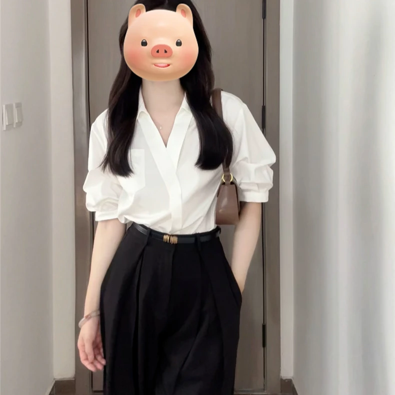 白色短袖衬衫女夏季2025年新款爆款气质衬衣别致绝美漂亮小衫上衣