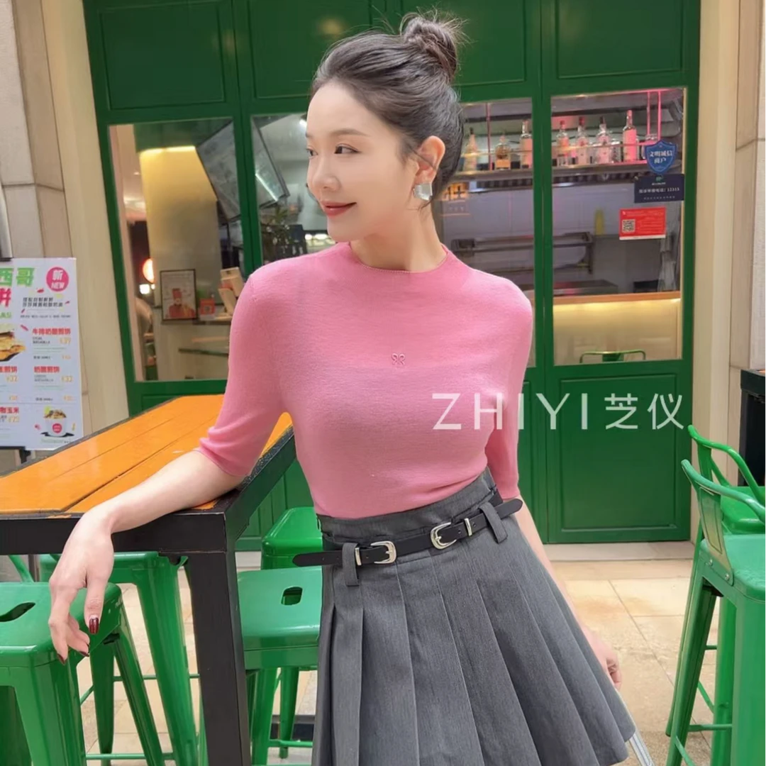 春款修身套头针织衫半袖显瘦气质时尚百搭