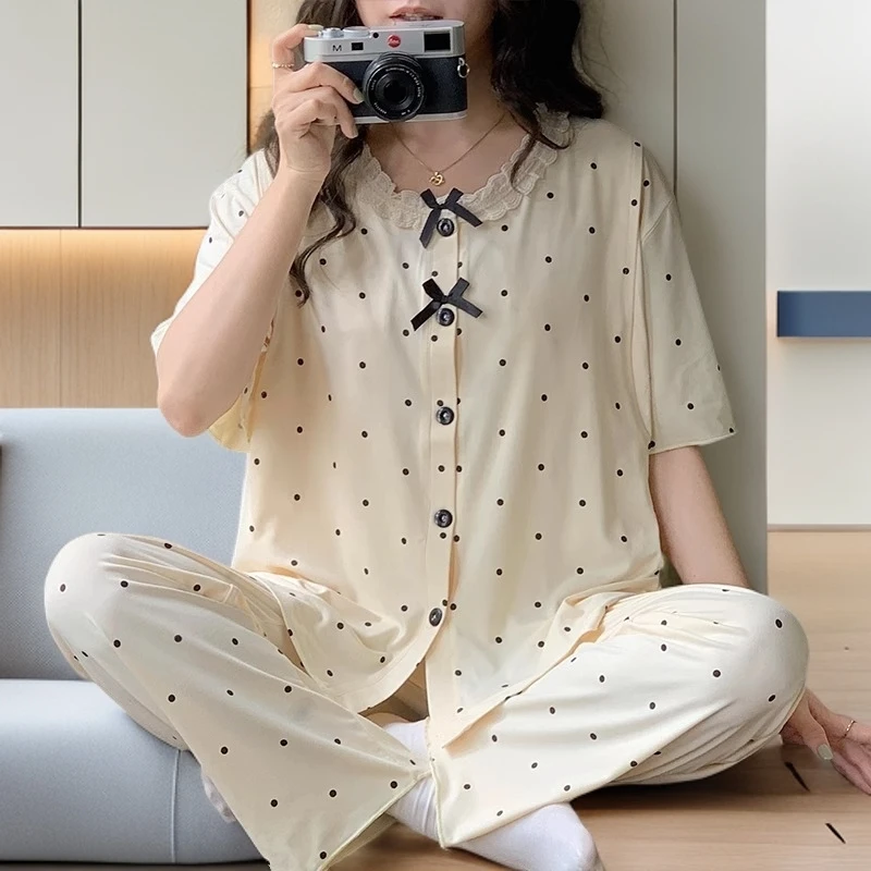 带胸垫短袖孕妇睡衣夏季薄款纯棉月子服待产哺乳大码家居服可外穿