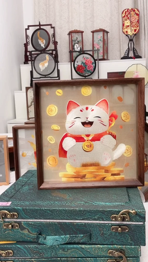 扇子苏绣作品手工摆台