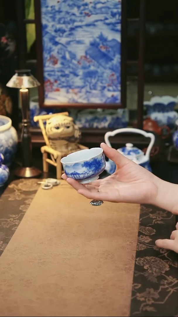 山人写墨 山水花口小炉式杯